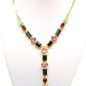 LOGO Links Necklace by Lori Goldstein Rainbow "Y" Pink Red Blue Green NWOT Pouch